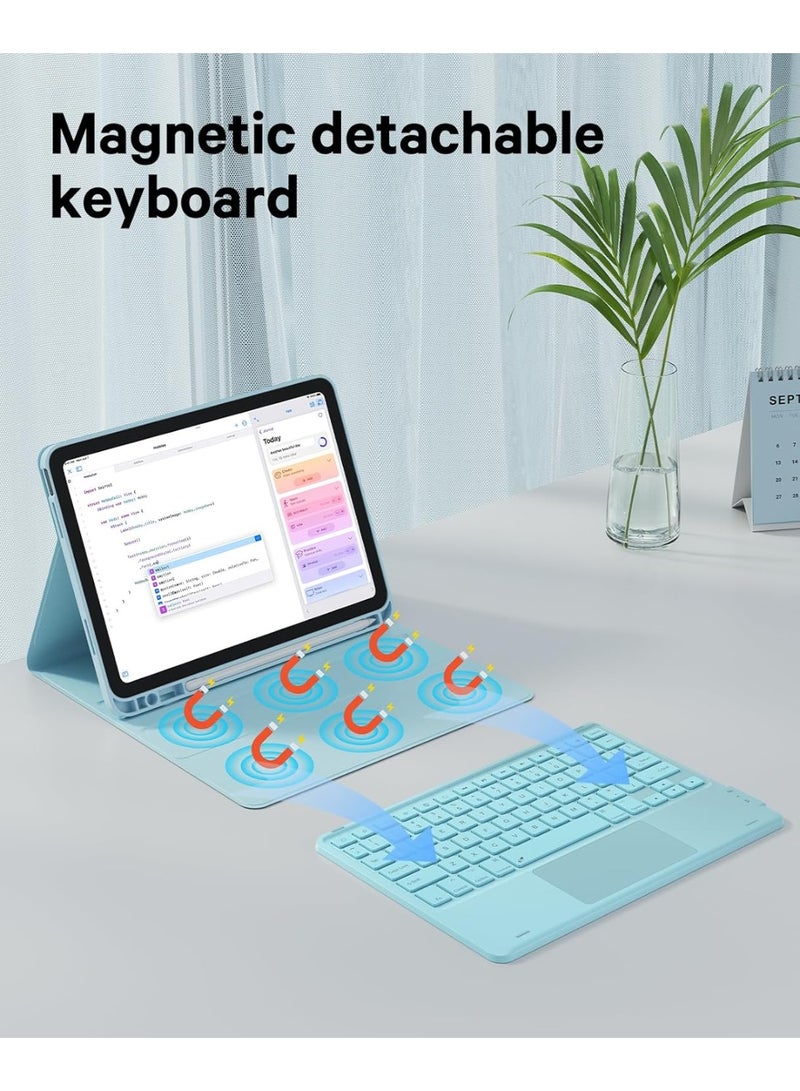 GEBSMY Arabic/English Keyboard Case for iPad (A16) 11th/10th Gen (2025/2022), 7-Color Backlight, Multi-Touch Trackpad, Flip Stand Case with Pencil Holder, 2 Bluetooth Channels - Image 4
